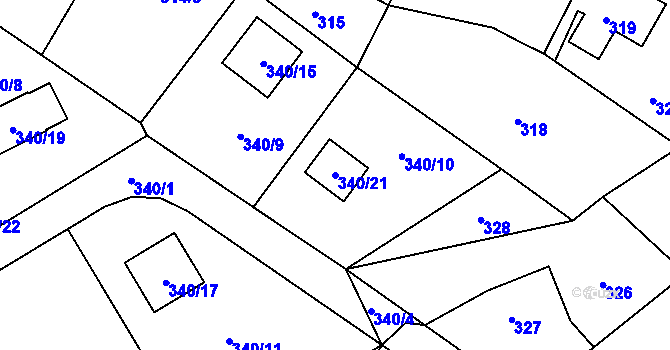 Parcela st. 340/21 v KÚ Chrochvice, Katastrální mapa