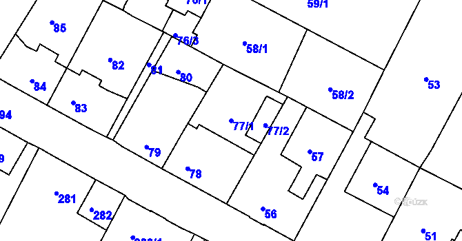 Parcela st. 77/1 v KÚ Chrochvice, Katastrální mapa