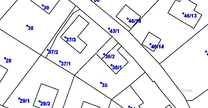 Parcela st. 36/2 v KÚ Podmokly, Katastrální mapa