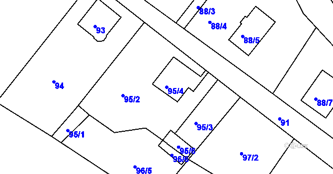 Parcela st. 95/4 v KÚ Podmokly, Katastrální mapa