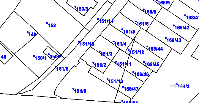 Parcela st. 151/3 v KÚ Podmokly, Katastrální mapa