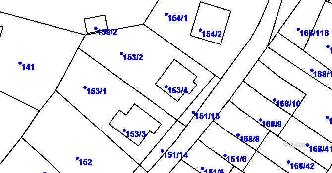 Parcela st. 153/4 v KÚ Podmokly, Katastrální mapa