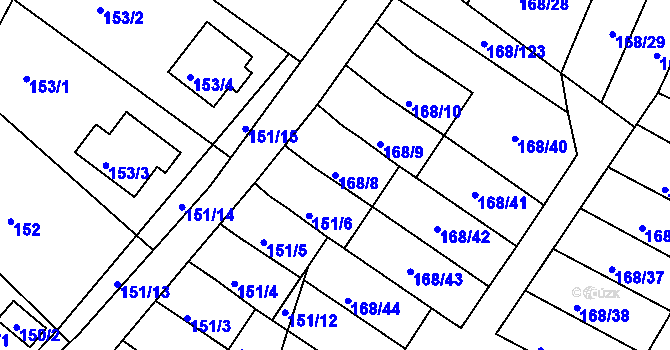 Parcela st. 168/8 v KÚ Podmokly, Katastrální mapa