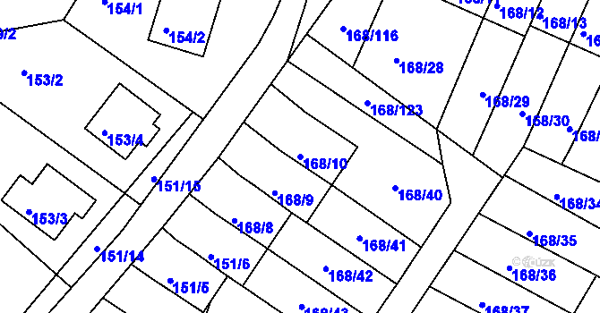 Parcela st. 168/10 v KÚ Podmokly, Katastrální mapa