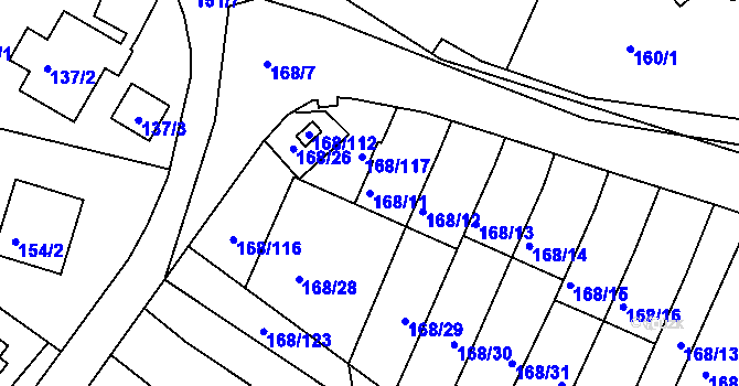 Parcela st. 168/11 v KÚ Podmokly, Katastrální mapa