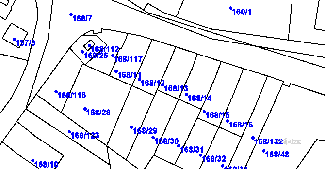 Parcela st. 168/13 v KÚ Podmokly, Katastrální mapa