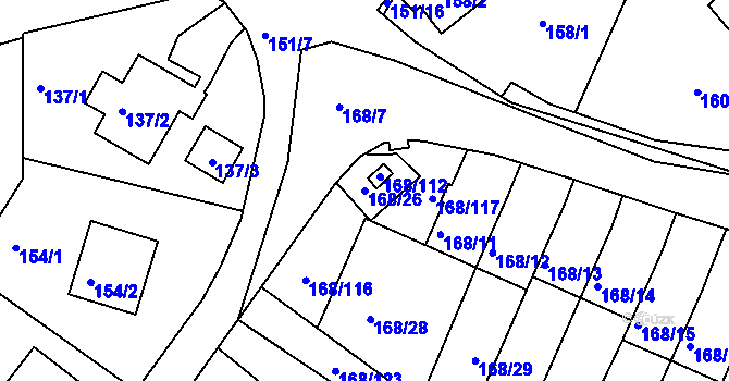 Parcela st. 168/26 v KÚ Podmokly, Katastrální mapa