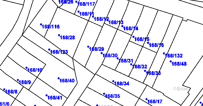 Parcela st. 168/30 v KÚ Podmokly, Katastrální mapa