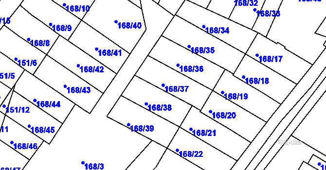 Parcela st. 168/37 v KÚ Podmokly, Katastrální mapa
