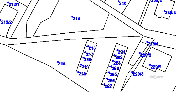 Parcela st. 216 v KÚ Podmokly, Katastrální mapa