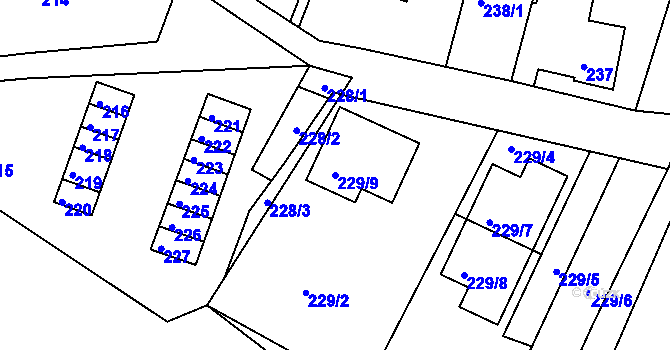 Parcela st. 229/9 v KÚ Podmokly, Katastrální mapa