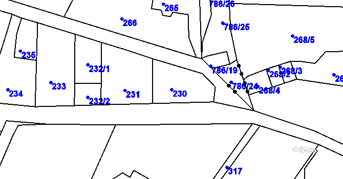 Parcela st. 230 v KÚ Podmokly, Katastrální mapa