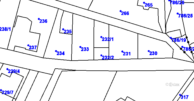 Parcela st. 232 v KÚ Podmokly, Katastrální mapa