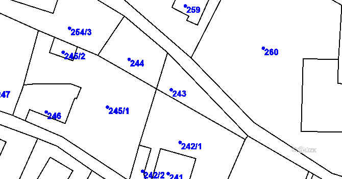 Parcela st. 243 v KÚ Podmokly, Katastrální mapa