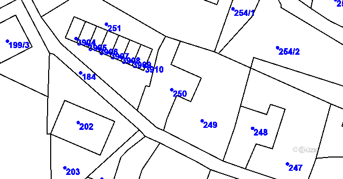 Parcela st. 250 v KÚ Podmokly, Katastrální mapa