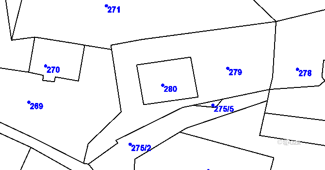 Parcela st. 280 v KÚ Podmokly, Katastrální mapa