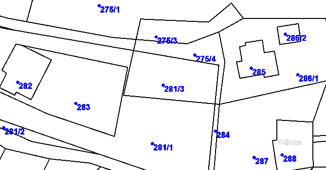 Parcela st. 281/3 v KÚ Podmokly, Katastrální mapa