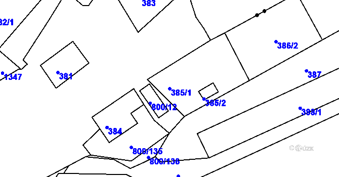 Parcela st. 385/1 v KÚ Podmokly, Katastrální mapa