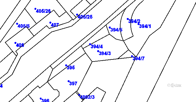 Parcela st. 394/3 v KÚ Podmokly, Katastrální mapa