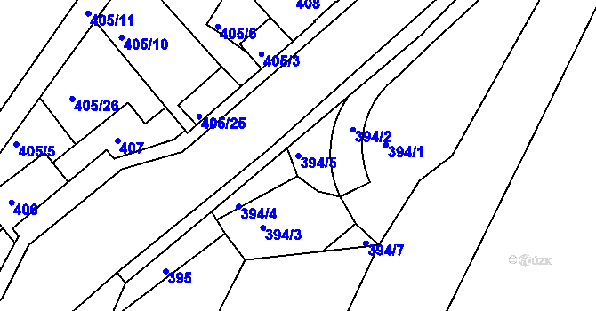 Parcela st. 394/5 v KÚ Podmokly, Katastrální mapa