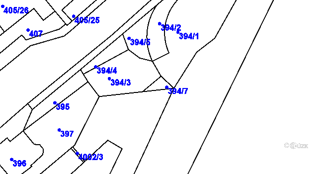 Parcela st. 394/7 v KÚ Podmokly, Katastrální mapa