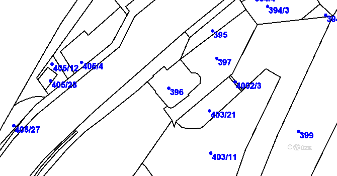 Parcela st. 396 v KÚ Podmokly, Katastrální mapa