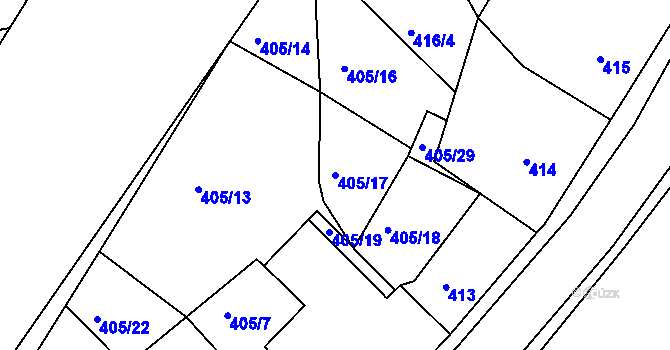Parcela st. 405/17 v KÚ Podmokly, Katastrální mapa