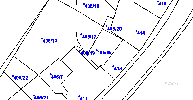 Parcela st. 405/18 v KÚ Podmokly, Katastrální mapa