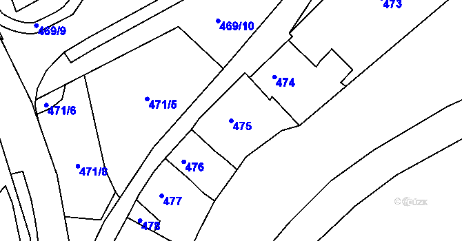 Parcela st. 475 v KÚ Podmokly, Katastrální mapa
