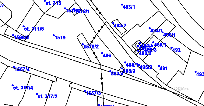 Parcela st. 486 v KÚ Podmokly, Katastrální mapa