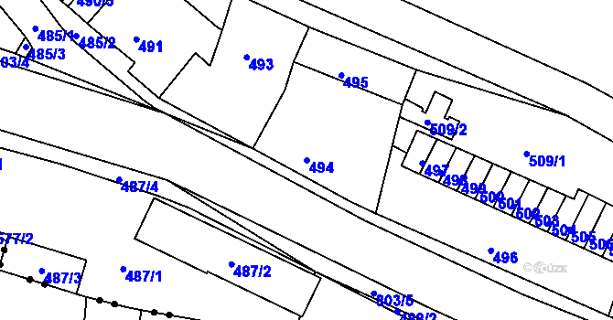 Parcela st. 494 v KÚ Podmokly, Katastrální mapa