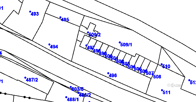 Parcela st. 499 v KÚ Podmokly, Katastrální mapa
