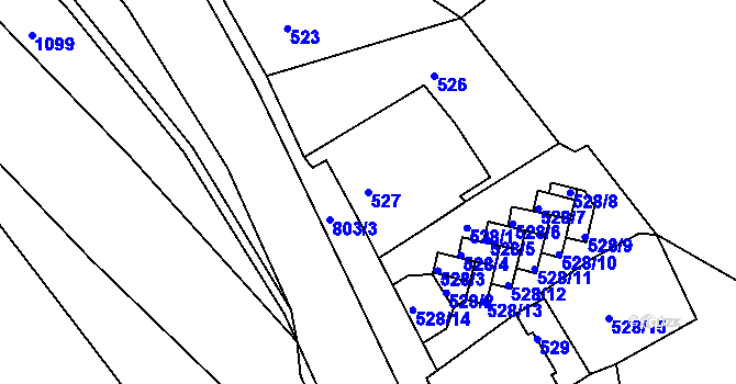 Parcela st. 527 v KÚ Podmokly, Katastrální mapa
