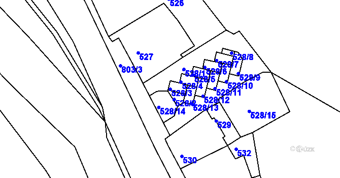 Parcela st. 528/3 v KÚ Podmokly, Katastrální mapa