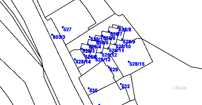 Parcela st. 528/12 v KÚ Podmokly, Katastrální mapa