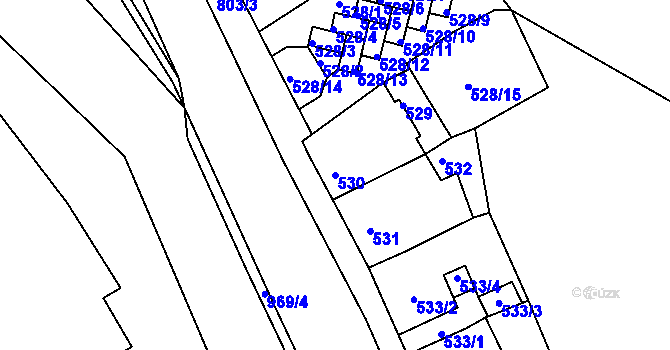 Parcela st. 530 v KÚ Podmokly, Katastrální mapa