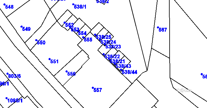 Parcela st. 538/22 v KÚ Podmokly, Katastrální mapa
