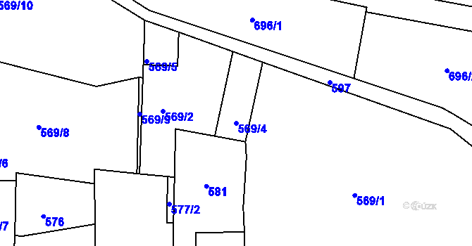 Parcela st. 569/4 v KÚ Podmokly, Katastrální mapa