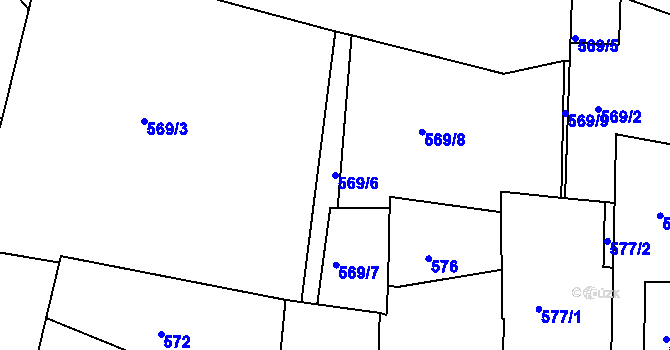 Parcela st. 569/6 v KÚ Podmokly, Katastrální mapa