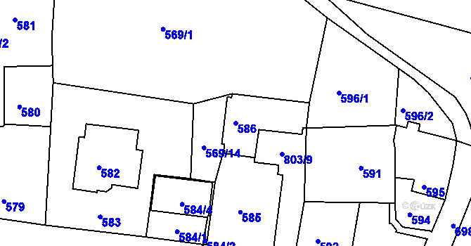 Parcela st. 586 v KÚ Podmokly, Katastrální mapa