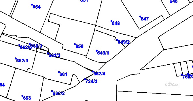 Parcela st. 649/1 v KÚ Podmokly, Katastrální mapa