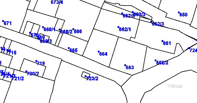 Parcela st. 664 v KÚ Podmokly, Katastrální mapa