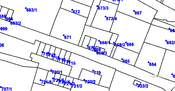 Parcela st. 670 v KÚ Podmokly, Katastrální mapa