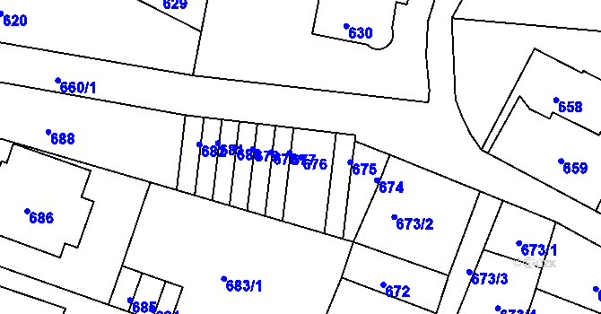 Parcela st. 676 v KÚ Podmokly, Katastrální mapa