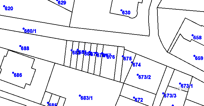 Parcela st. 677 v KÚ Podmokly, Katastrální mapa