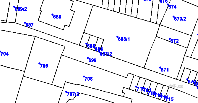 Parcela st. 683/2 v KÚ Podmokly, Katastrální mapa