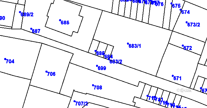 Parcela st. 684 v KÚ Podmokly, Katastrální mapa
