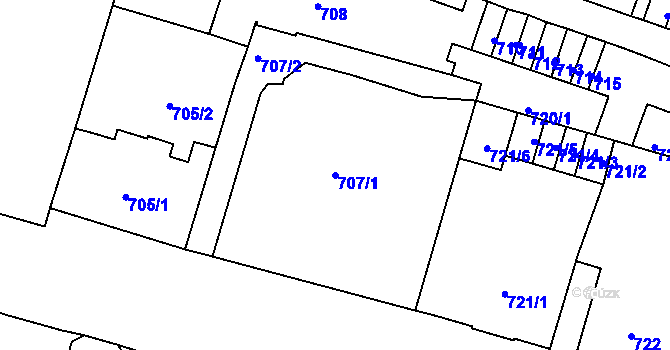 Parcela st. 707/1 v KÚ Podmokly, Katastrální mapa