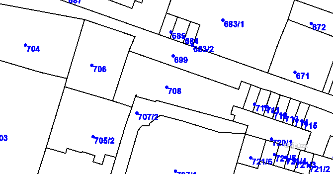 Parcela st. 708 v KÚ Podmokly, Katastrální mapa