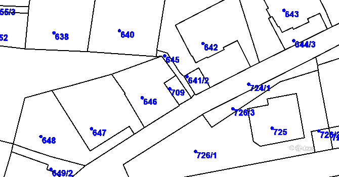 Parcela st. 709 v KÚ Podmokly, Katastrální mapa